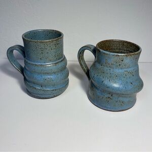 Blue Ceramic Mugs Set, 2 large mugs, spotted blue glaze